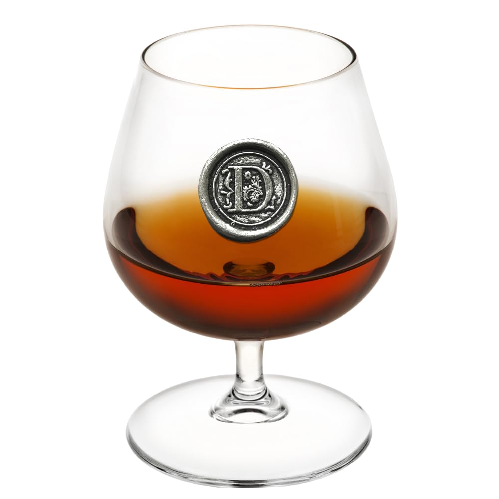 English Pewter Company 14.5oz Brandy Cognac Snifter Glass with Monogram Initial - Personalised Gift with Your Choice of Initial (D) [MON204]