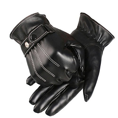 Blackobe Mens Luxurious PU Leather Winter Super Driving Warm Gloves Cashmere