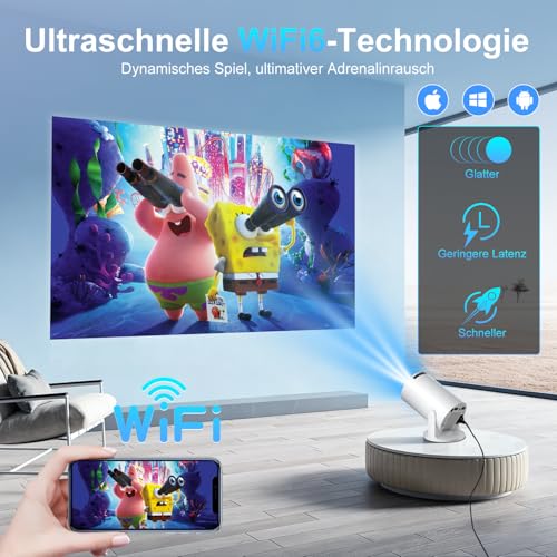 Salange Mini Projector Supports 4K, Android 14 with Apps, Smart Projector Portable with 5G WiFi 6 and Bluetooth 5.4, Small Portable Projector Car Keystone 8000L 270° Rotation, Home Cinema Outdoor