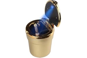 AISIBO Auto Car Ashtray, Portable Blue LED Light Car Ashtray Cup Holder with Lid, Vehicle Cigarette Ashtray Ash for Home Office (Gold)