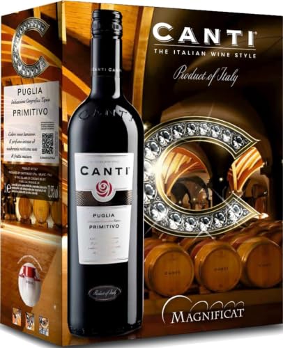 Canti Pimitivo I.G.T. Puglia, red wine, clean taste, warm, with great structure and harmonious on the palate, large Bag in Box 3l (1 x 3 L)
