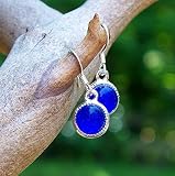 Recycled Vintage Cobalt Noxzema Jar Glass Color Dot Earrings