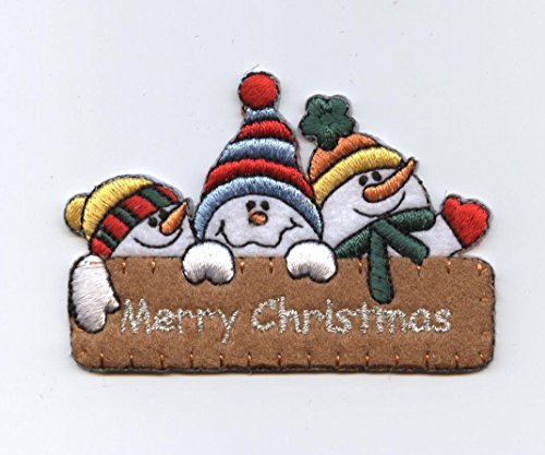 Merry Christmas with Snowman Iron on Embroidered Patch