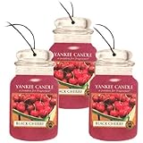 Yankee Candle Car Jar Classic Cardboard Car ,Home and Office Hanging Air Freshener, Black Cherry Scent (Pack of 3)