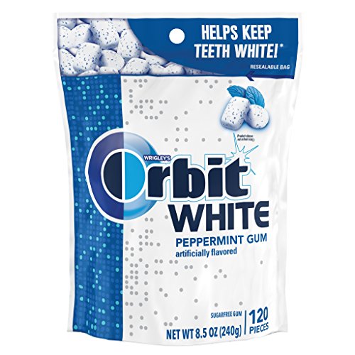 ORBIT Gum WHITE Peppermint Sugarfree Chewing Gum, 8.5 Ounces Resealable Bag 120 Pieces
