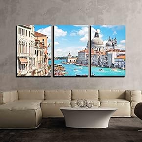 3 Piece Canvas Wall Art - Canal Grande and Basilica Di Santa Maria Della Salute, Venice, Italy - Modern Home Art Stretched and Framed Ready to Hang - 16"x24"x3 Panels