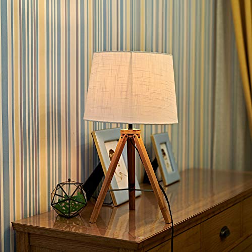 MOTINI Modern Tripod Table Lamp Besides Desk Lamp 21" Bamboo with White