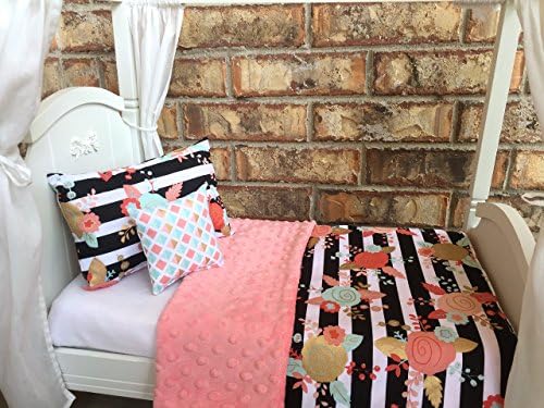 18 Inch Doll 3 Pc. Bedding Set fits American Girl, Mint Floral, Made in the USA