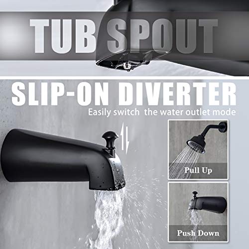 HANEBATH Matte Black Tub and Shower Faucet Set, Shower Trim Kit with Pressure Balance Valve and