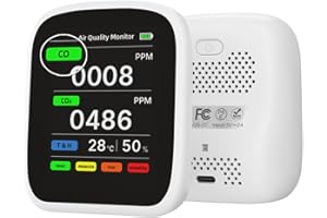 XIIW CO Detector, 4 in 1 Air Quality Meter Portable CO2 Monitor High Accurate Detects Carbon Dioxide, Temperature and Humidity with Alarm for Indoor Outdoor Travel Camping RV