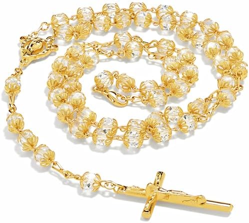 Amazon.com: LIFETIME JEWELRY Gold Rosary Crucifix Necklace with