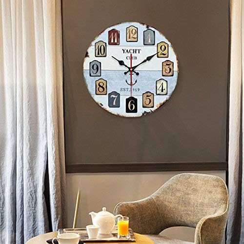 FuweiEncore Wall Clock Silent movement Wall Clock Home Office Decor for Living Room Bedroom and Kitchen Clock Wall Retro Retro Crown (Color : Anchor 1969, Size : 20 In)