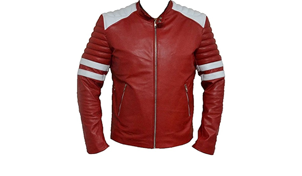 off white red leather jacket