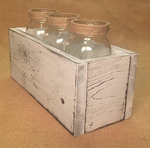 Wooden Box, Centerpiece, Wedding Decorations, Centerpieces, Mason Jar Box, Rustic Wedding, Wedding Table Decorations, Wedding Centerpieces, White Rustic Finish