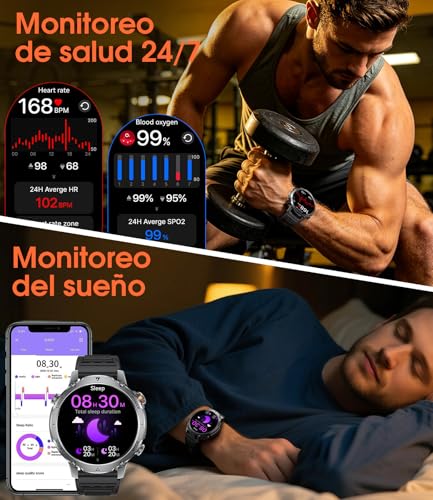 SUNKTA Smart Watch for Men 1400 mAh Battery 1.7 Inch HD Calls Bluetooth Military Smartwatch 100+ Sports and Fitness Modes with iOS and Android, Health Monitor, Sleep, Pedometer, Black