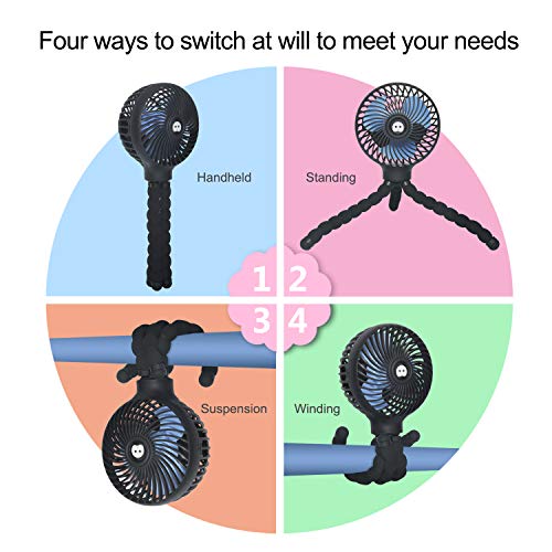 Mini Handheld Stroller Fan,Small Personal Portable Table Fan with USB Rechargeable Battery Operated Cooling Adjustable Electric Desk Fan for Travel Office Room Outdoor Household (Stroller Fan Black)