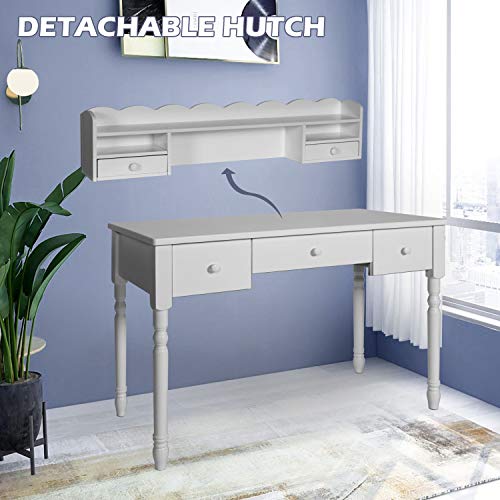 Writing Desk with Detachable Hutch& 5 Drawers,Modern Computer