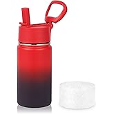 Volhoply 14oz KIds Stainless Steel Insulated Leakproof Water Bottle with Straw Lid and Silicone Boot,BPA-Free Easy Use for Boys&Girls,Double Wall Vacuum Bottles(Red Purple,1)