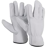 3-Pair Goatskin Leather Work Gloves I Driver Gloves for Construction, Industrial, Truck Driving, Warehouse, Gardening