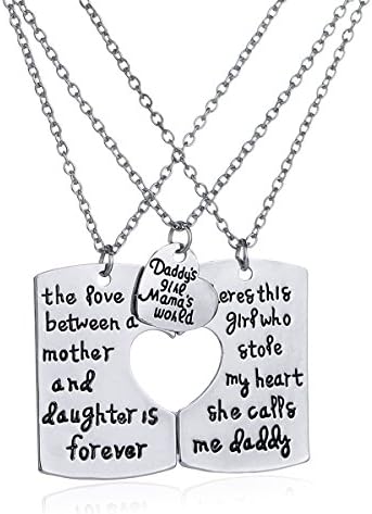 Z&amp;J 3pcs Family lover Pendant Charm Necklace Set - Father and Mother I Love U Gift for Daughter Dad Mom New Year