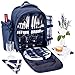 Juvale Picnic Backpack for 4 Person - Waterproof Picnic Basket Bag with Cooler Compartment, Cutlery Set, Detachable Wine Bottle Holder and Blanket for Outdoor Camping – Blue