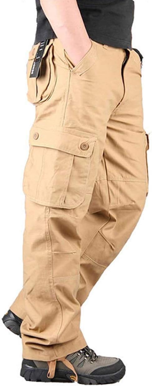 Men's Cotton Multi-Pockets Work Pants Tactical Outdoor Military Army Cargo Pants (No Belt)