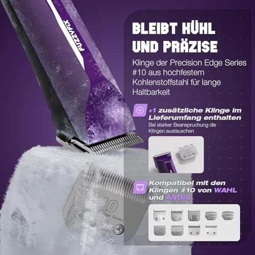 FuzzyFix Hundeschermaschine Profi mit Kabel und Metall-Aufsteckkämme,3m Kabel,Läuft kühl und leise, mit Rutschfestes, Bruchsicheres Gehäuse für Dickes, Langes und Lockiges Tierhaare Fell