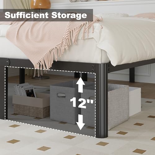 Yicensen Base Cama Matrimonial de 36 cm de Altura, Metal Camas Matrimonial con Patas Redondeadas de Esquina, Plataforma Resistente Cama Muy Resistente Fácil Montaje, Sin Ruido, Negro