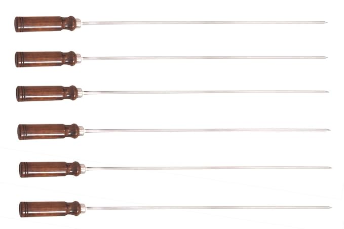 Arrow Trading 22 inch Full Length 18 Stainless Steel Rod 4 inch Wooden Handle Skewers for Tandoor Grill BBQ Steel 4 mm Square Rod