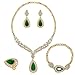 Moochi 18K Gold Plated Green Beads Crystal Chain Necklace Earrings Ring Bracelet Jewelry Set