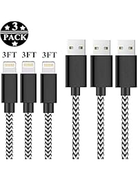 SHARLLEN MFi cable de carga para iPhone, 3 unidades, nailon trenzado, USB de carga rápida y sincronización de teléfono móvil, cable Lightning de cable largo compatible con iPhone XS Max XR X 8P 8 7 7P 6 5 iPad iPod blanco y negro