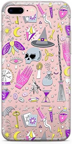 iPhone 7 Plus Case, iPhone 8 Plus Case, Black Magic Pattern Phone Case by Casechimp | Clear Ultra Thin Lightweight Gel Silicon TPU Protective Cover | Witch Spells Wizard Fantasy Skull