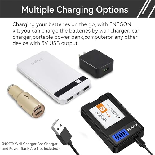 ENEGON NP-BN1 Batteries 2 Pack (1000mAh) and Charger for Sony Cyber-Shot DSC-W800 DSC-W530 DSC-W570 DSC-W650 DSC-W830 DSC-W310 DSC-W330 DSC-TX10 TX20 TX30 DSC-WX100 DSC-W800 DSC-QX10 DSC-QX30