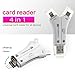 SD Card Reader, 4 in 1 i Flash Drive USB Micro SD &TF Card Reader Adapter for iPhone iPad Mac Android (white)