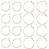 BENECREAT 16Pcs 2 Size Real 18K Gold Plated Hoop Earring Findings, Brass Round Beading Hoop for DIY Jewellery Earring Making Supplies, Pin: 0.6mm