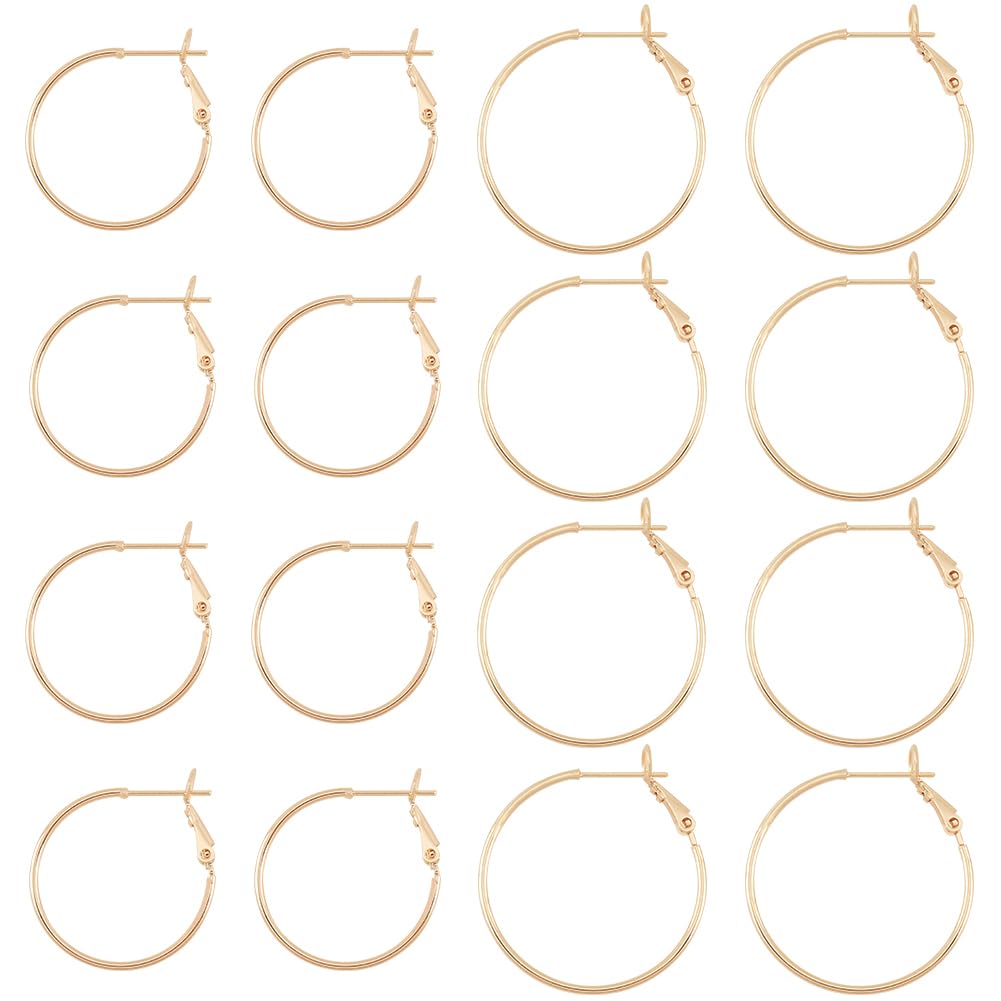 BENECREAT 16Pcs 2 Size Real 18K Gold Plated Hoop Earring Findings, Brass Round Beading Hoop for DIY Jewellery Earring Making Supplies, Pin: 0.6mm