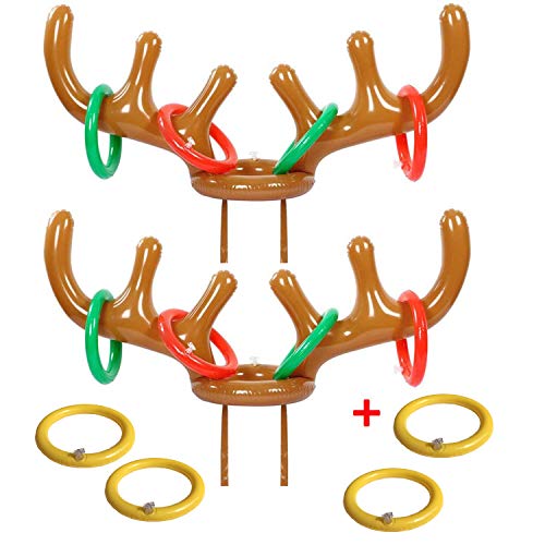 eboozone Inflatable Reindeer Antler Toss Game 2 Sets, Christmas Game, 2 Antlers 12 Rings