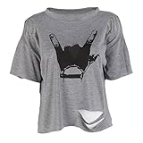Froomer Women Short Sleeves Crop T-Shirt Top Aliens Printed Short Tops (Asian M, Finger A)