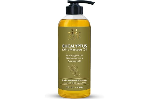 AVD Organics Eucalyptus Mint Massage Oil (236ml) – Invigorating, Refreshing & Cooling – Blend of Eucalyptus, Sesame & Coconut