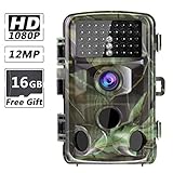 RUNACC 12MP 1080P Trail Camera High-Definition Hunting Cameras Motion Activated Wildlife Game Cam with Night Vision, 0.2-0.6s Trigger Time, IP56 Waterproof, 2.4'' LCD Screen, 16GB TF Card Included