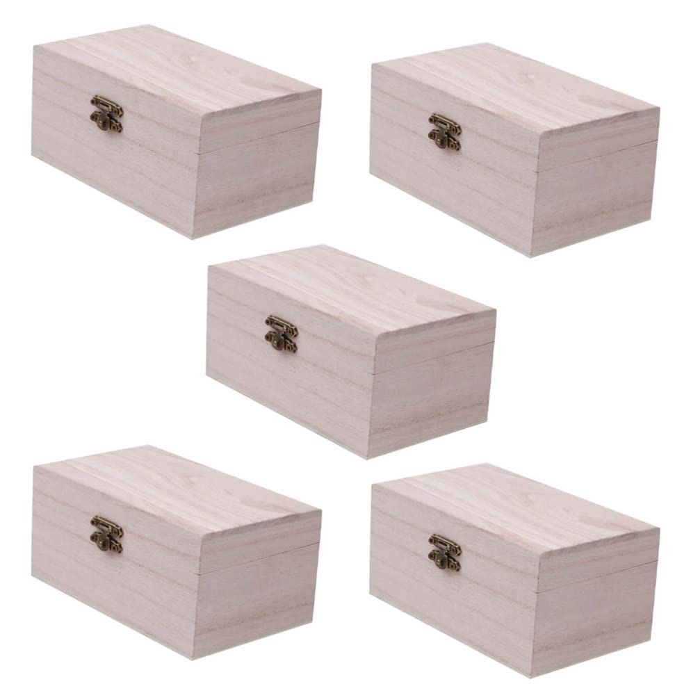 TOYANDONA 5Pcs Unfinished Wooden Boxes, Unfinished Wood Boxes Unpainted Wooden Boxes for Crafts DIY Wood Box with Hinged Lid Art Hobbies Jewelry Box (4.7x2.7x1.9 inch)