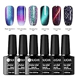 UR SUGAR Gel Nail Polish Set, Cat Eyes Gel, Color Changing Gel, Starry Glitter Gel, Chameleon Gel, Magnetic Jade Gel,6 Bottles in 1 Set Nail Art Starters Kit, Requies UV LED Cured