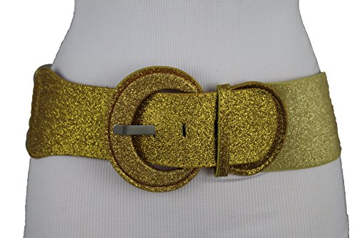 TFJ Women Fashion Elastic Holidays Belt Hip Waist Sparkling Glitter Shiny XS S M Gold