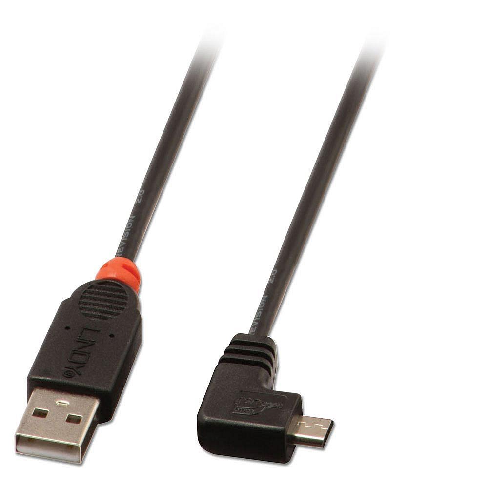 Lindy 2m USB Micro-B Cable, 90 Degree Right Angle