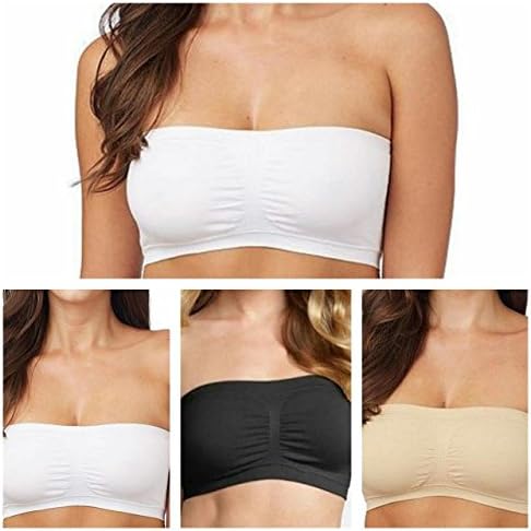 Minha College Girl Seamless Strapless Bandeau Top Tube Sports Bra Lingerie, Pack Of 3