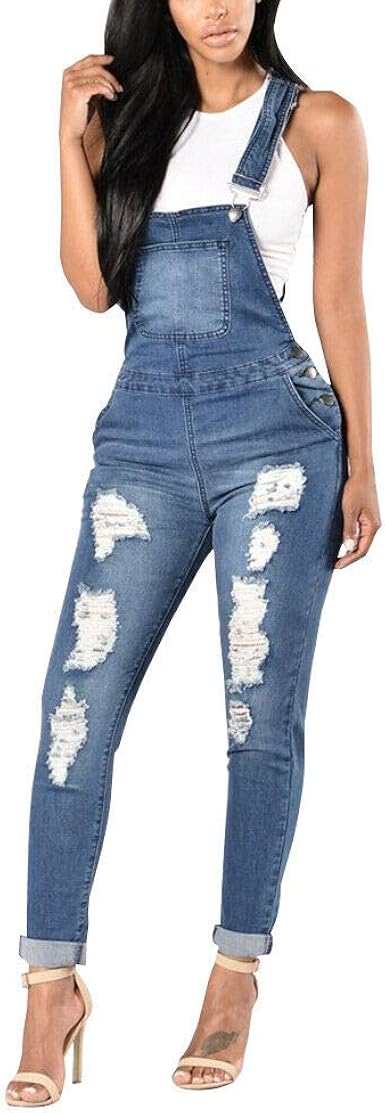 Xinvivion Denim Bib Overall For Women Skinny Playsuit Ripped Jumpsuit Jeans Ladies Slim Fit Overalls Trousers Amazon Co Uk Clothing