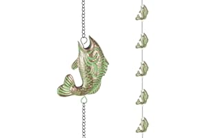 giole 12ft Rain Chains for Gutters, Fish-Shaped Rain Chain with 12-Cup, Adjustable Rain Catcher Chain with Bell, Replacement 