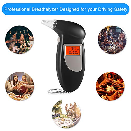 Breathalyzer, Portable Keychain Breath Alcohol Tester for Driver, Highly-Accurate Result Digital Battery Power with 5 Mini Mouthpieces