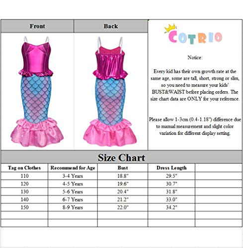 Cotrio Little Mermaid Costume with Accessories Girls Princess Dresses Birthday Party Fancy Dress Halloween Outfits Size 4T (3-4Years, Pink, 110) - Thumbnail 3