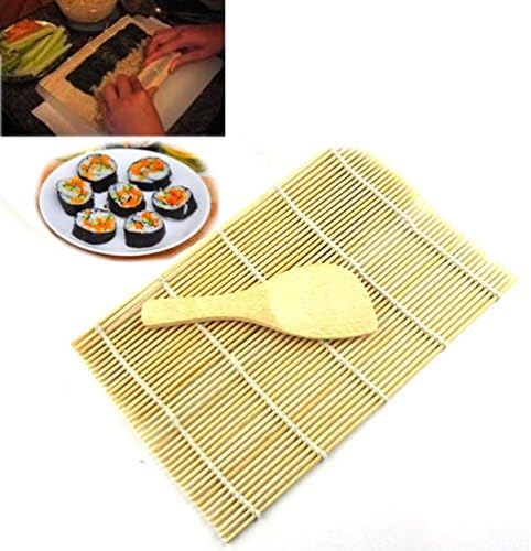 Yeefant Bamboo Sushi Rolling Maker Material Roller DIY Mat and A Rice Paddle,9.45x9.45 Inch